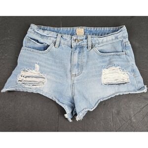 Rip Curl Denim Shorts High Distressed‎ Ripped Raw Hem Light Wash  Size 7 10 in